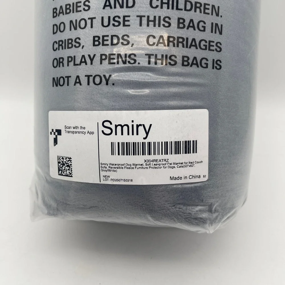 Smiry Waterproof Dog Blanket Soft Leakproof Reversible Fleece Grey White‎ 50x60